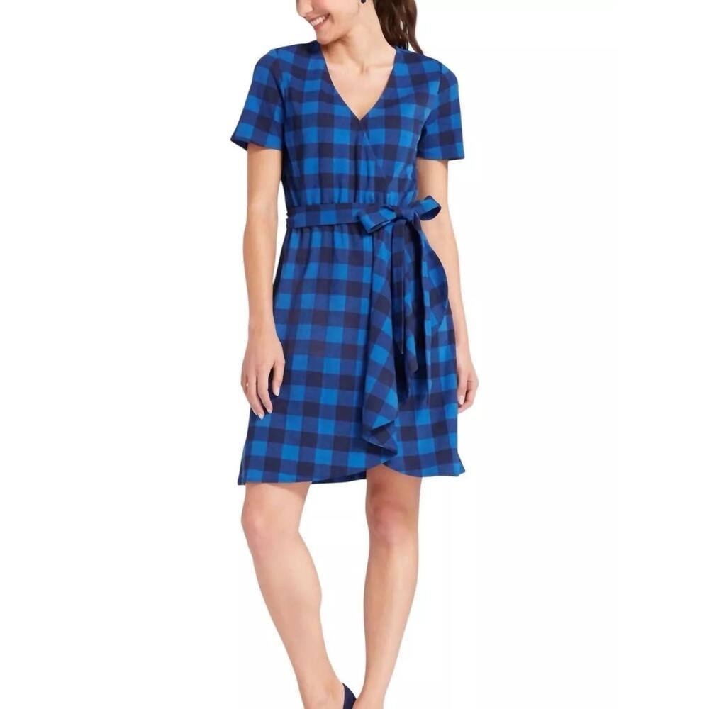 Draper James Women's Nassau Navy Buffalo Plaid Wrap‎ Dress - Blue/Black S NWT